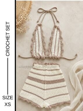 MSRP $39 ✨BOUTIQUE BRAND 2-Piece Knit Halter Top & Hot Pant Shorts Set |Size XS✨